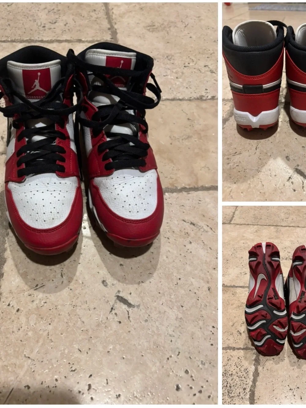 Jordan Kids Red, White & Black High-Top Football Cleats